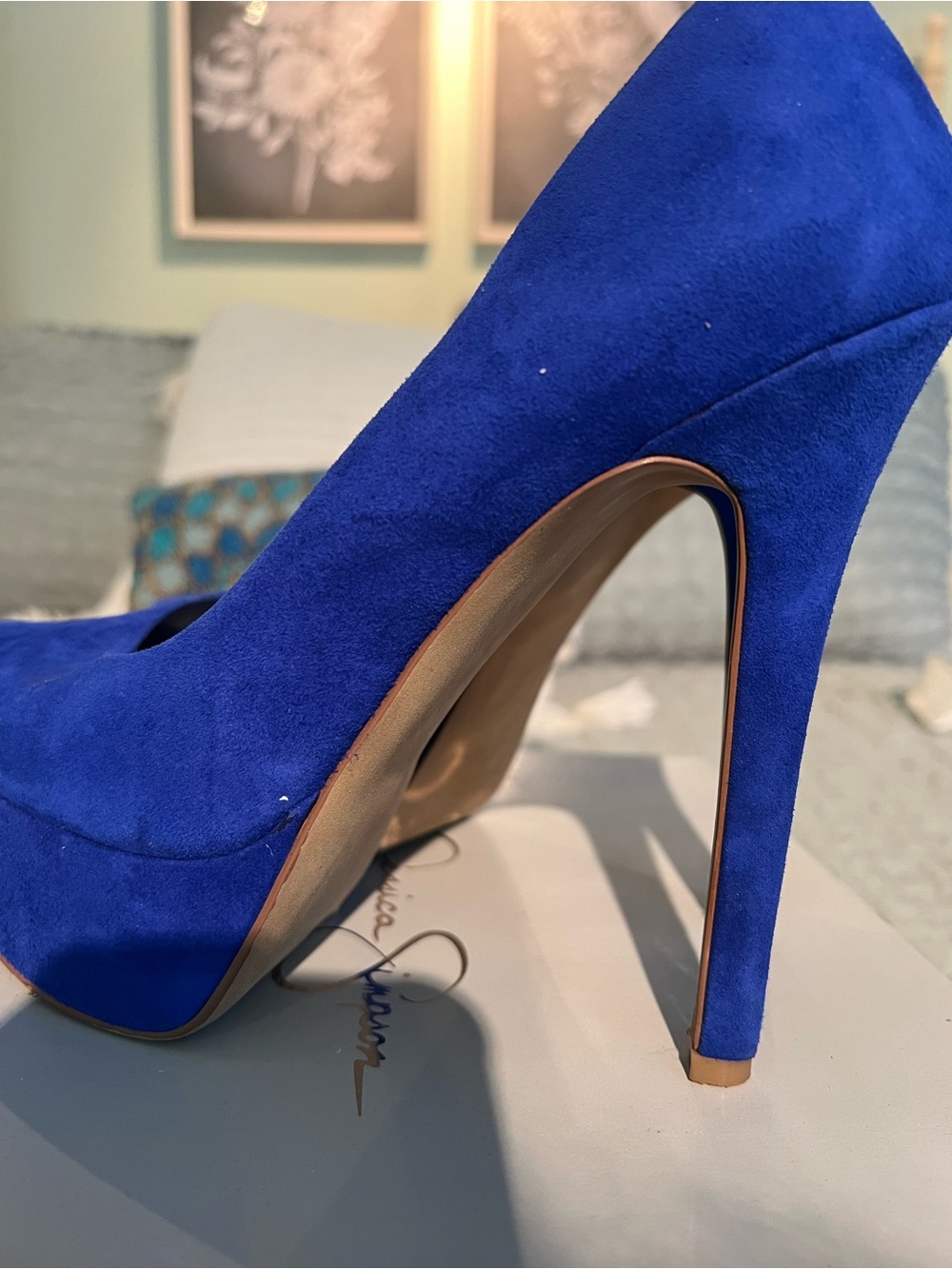 Jessica Simpson Cobalt Blue Suede Platform Pumps - Picture 8 of 8